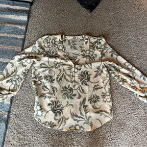 LOFT Floral Cream and Gray Blouse